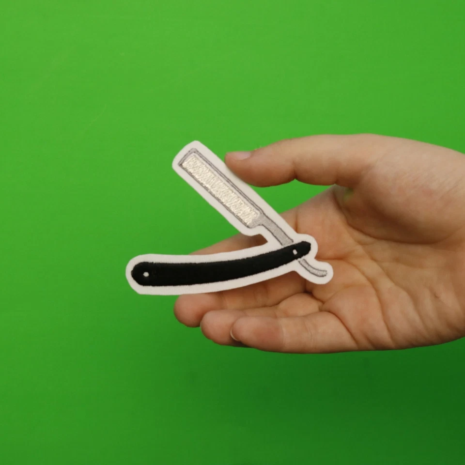 Barber's Straight Razor Embroidered Iron On Patch - Image 2 of 2