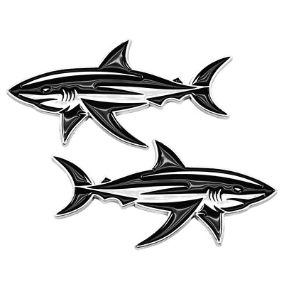 #ad Chrome Shark Emblem Fish Badge Custom Decal Car Accessories Truck SUV Set of 2 $29.99