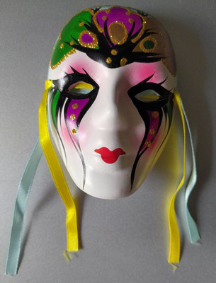 Art Deco Lady Wall Mask Hand Painted Clay from Venice Carnival 3 inch