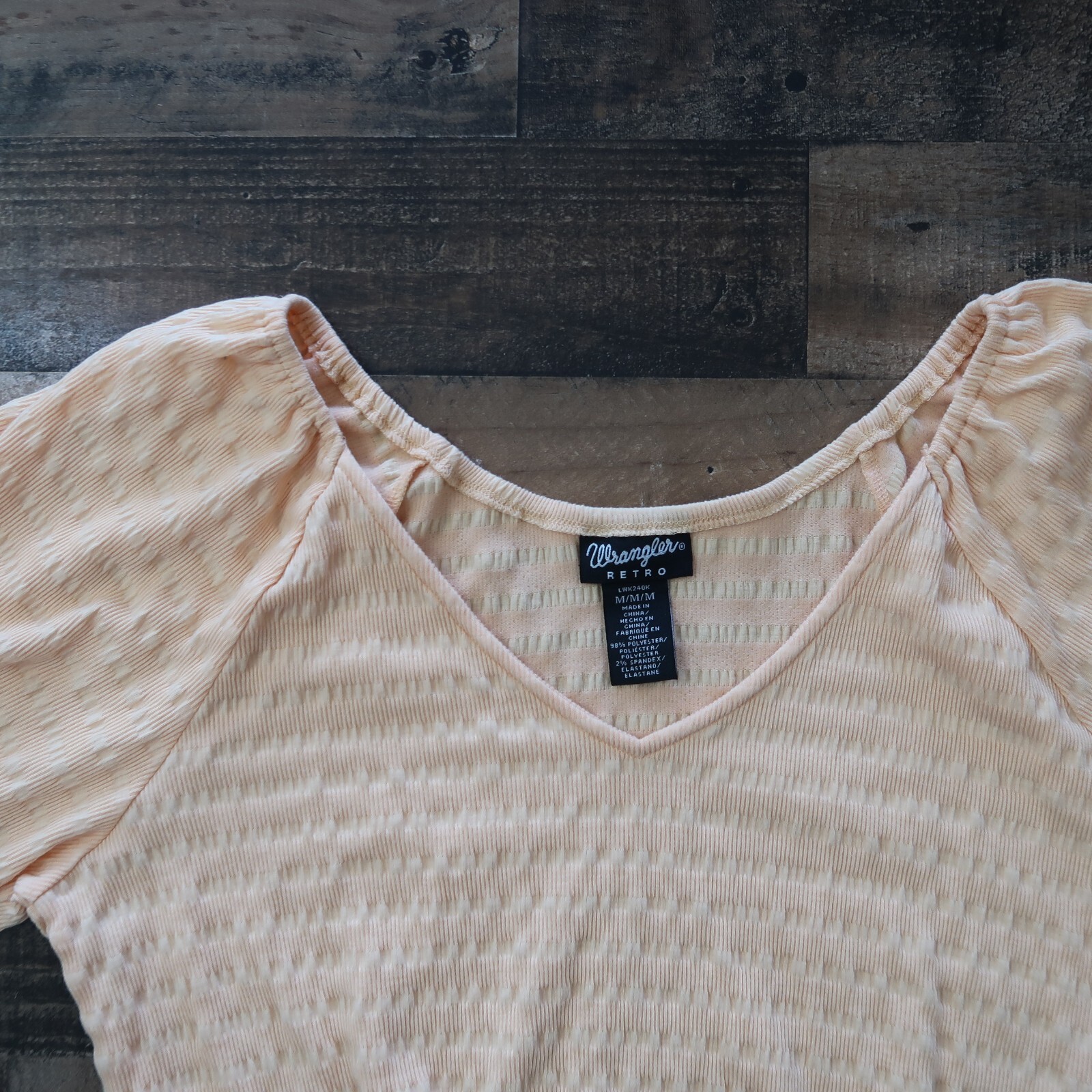 Wrangler Retro Womans Medium Peachy V Neck Peasant Top Boho Short Sleeve image 3