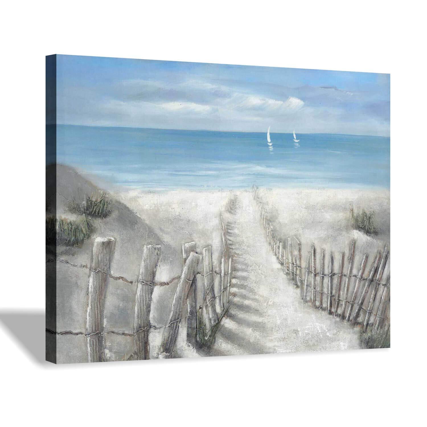 Beach Pathway Canvas Print Artwork: Coastal Ocean Picture Canvas Wall Art Sma...