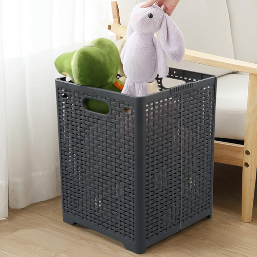 42L Plastic Collapsible Laundry Basket - Gray Folding Hamper - Picture 5 of 12
