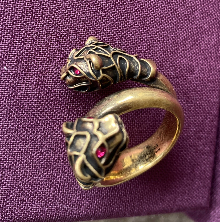 Bague bijoux GUCCI RG TIGERHEAD LAITON/STRASS double enveloppant laiton 13/IT  7US