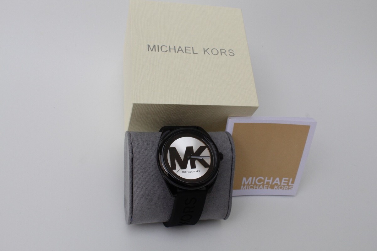 Michael Kors MK7138 Janelle Black Silicone Strap Womens Watch BNWT  