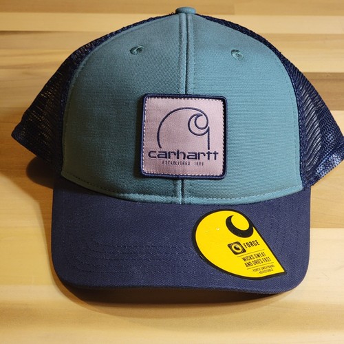 Carhartt Baseball Cap Canvas HAT Men ONE SIZE BLUE GREEN Mesh BACK TRUCKER NWT B - Picture 3 of 12