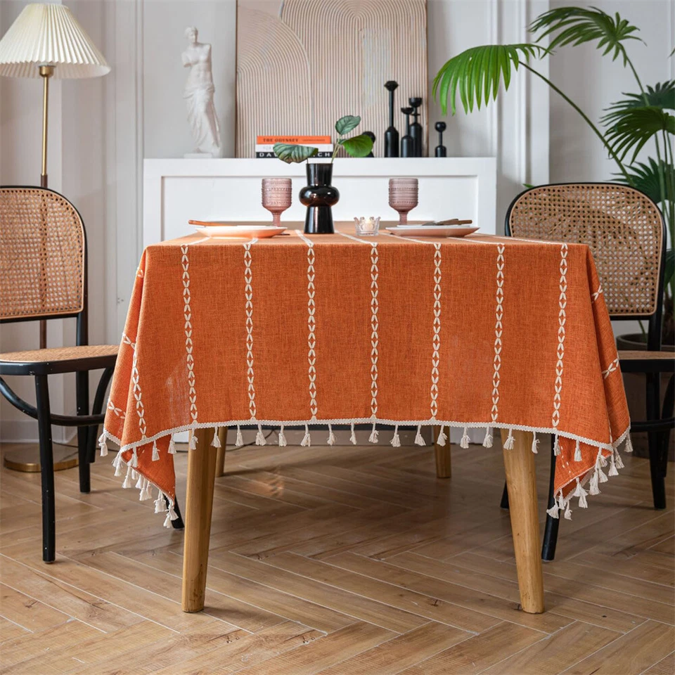 Tassel Rectangle Tablecloth for Dining Room Kitchen Dust Proof Table Cloth Cover - Image 3 of 4