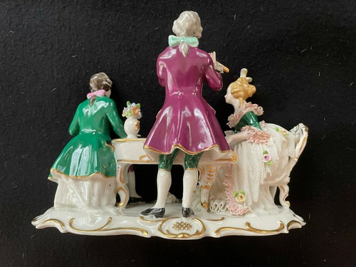 Antique Dresden Porcelain Instrumental Musical Group Figurine - Picture 2 of 7