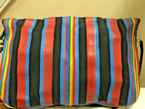 Vintage Furst & Mooney Handbag Shoulder or crossbody stripe canvas and leather, - Picture 4 of 10