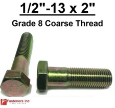 1/2-13 x 2" (PT) Hex Bolt Yellow Zinc Plated Grade 8 Cap Screw Coarse Thread
