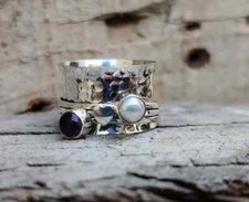 925 Sterling Silver Black Onyx Spinner Ring Handmade Women Jewelry For Her B 49