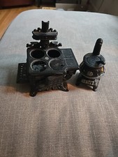 Vintage Queen Miniature Stove Toy Cast Iron Lot W/ Potbelly Stove Incomplete