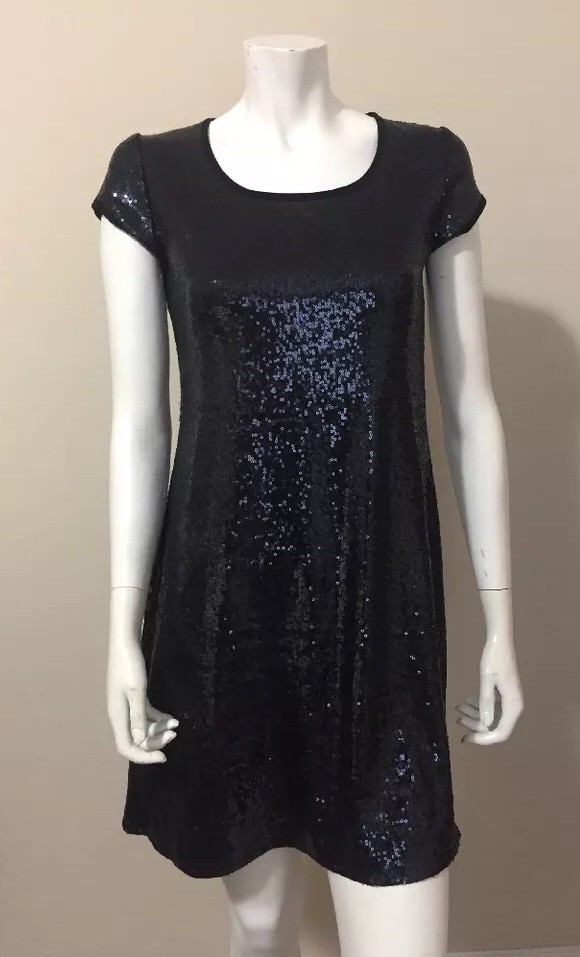 tiana b sequin dress Tiana B Dress Womens 10P Petite Black Silver Sparkle Metallic Event Y2K  Party
