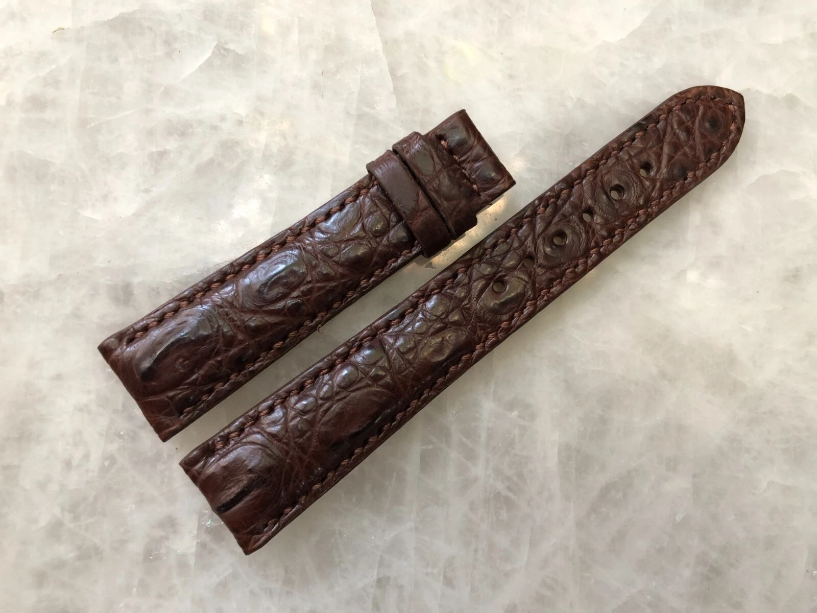 19mm/16mm Brown Alligator Crocodile Embossed Leather Watch Strap Band