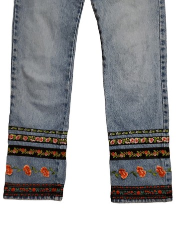 ABS ALLEN Schwartz Womens Jeans XS 0 Waist 24" Vtg 90s Y2K Embroidered Floral - Picture 4 of 9