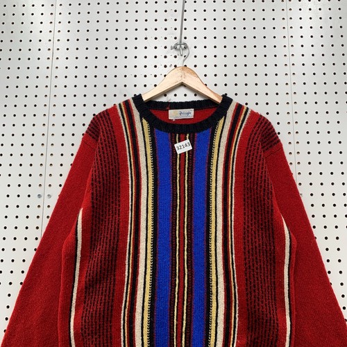 VTG Pringle Of Scotland Wool Knit Sweater Red Mens Large 3D Knit Striped 22.5x28 - Picture 5 of 14