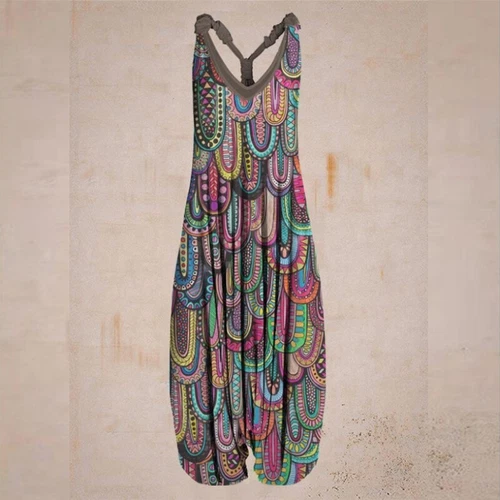 Mujeres Boho Floral Espalda Corredora Mono Damas Informal Suelto Pierna Ancha Pantalones Mameluco - Imagen 23 de 56