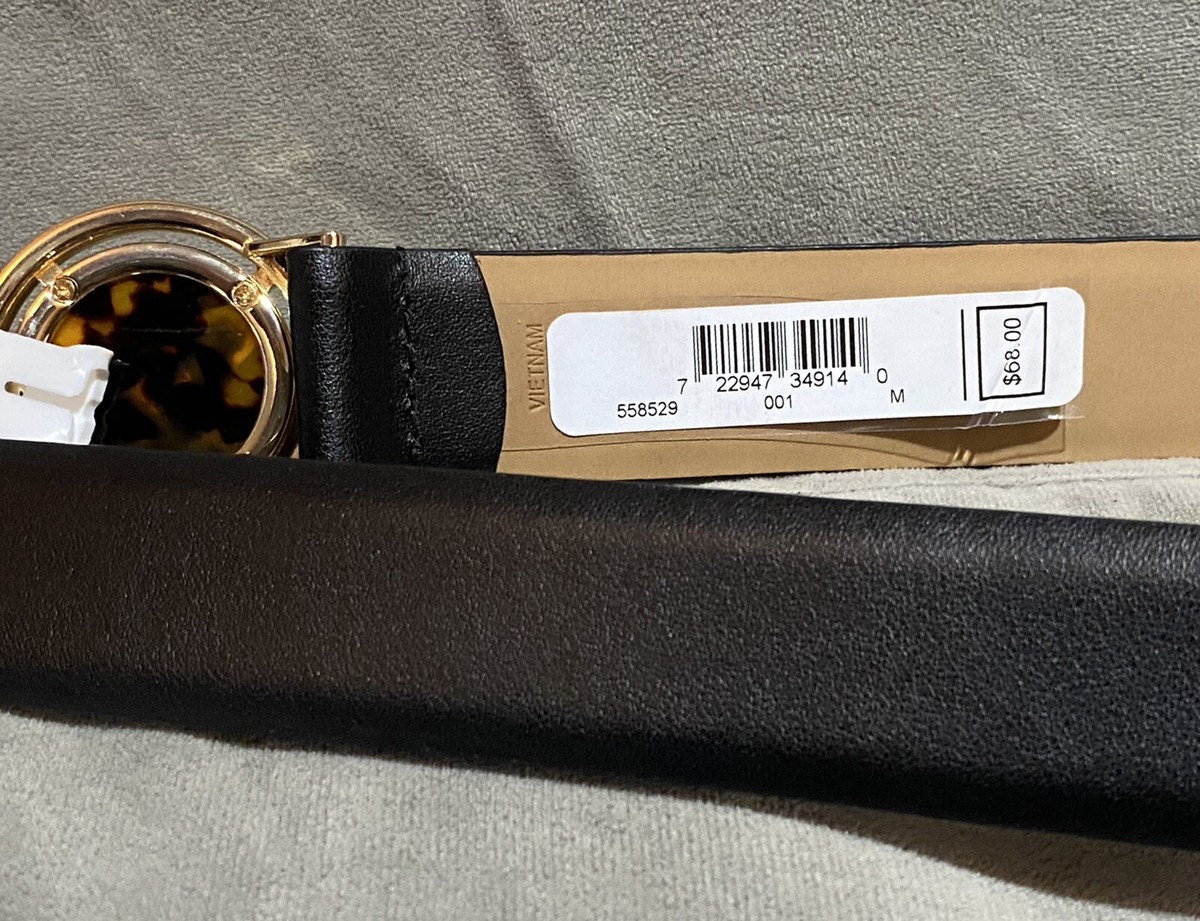 ? Michael Kors Black Leather Belt with Tortoise MK Logo Buckle Michael Kors Logo Reversible Leather Belt - Brown Logo  main image 3