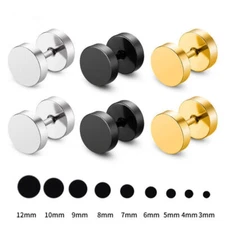 2PCS Stud Earrings Mens Womens Faux Gauges Ear Tunnel Stainless Steel Earrings
