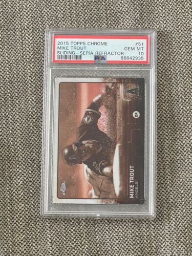 DCC: 2015 Topps Chrome Sepia Refractor Mike Trout #51 Sliding PSA 10 GEM MINT - Picture 1 of 2