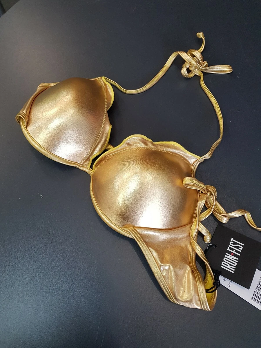 NEW Iron Fist Women Swim Underwire Padded Boost Bikini Gold Bra Top Size 12  L B