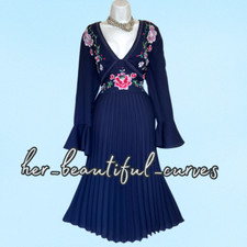 ASOS Embroidered FLORAL PLEATED MIDI OCCASION PARTY DRESS SIZE 20