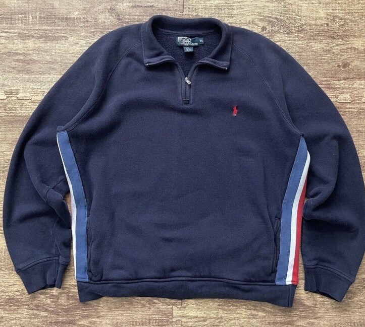 Polo Ralph Laure 1 4 zip vintage felpa a righe laterali pony preppy