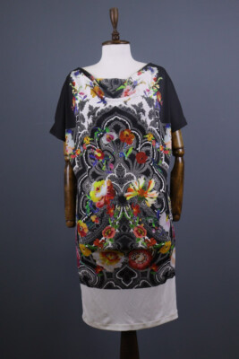 ETRO MILANO Multicolor Abstract Art Short Sleeve A-Line Knee Dress Size 44