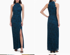 Eliza J Teal Lace Mock Neck Dress, size 16