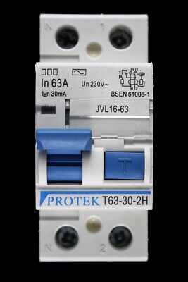 PROTEK 63 AMP 30mA DOPPELPOLIG RCD TYP AC T63-30-2H JVL16-63