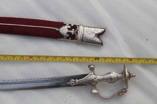 Handmade mughal indo-rajput sikh silver inlaid wedding sword/tulwar mehrun cover - Picture 8 of 24
