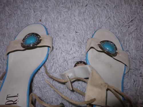 APART Leder High Heels Sling Sandalette Sandale Türkis Beige mit Verzierungen 39 - Bild 7 von 13
