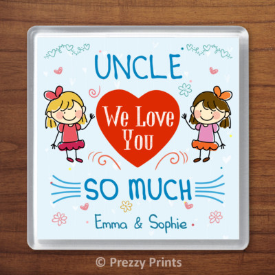 Uncle We Love You Personalised Coaster Gift From 2 Children Nieces & Nephews