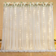 10x7ft Cream White Chiffon Backdrop Curtain String Lights Wedding Party Decor
