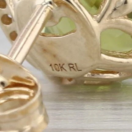 3.58ctw Peridot Diamond Halo Stud Earrings 10k Yellow Gold Studs - Image 4 of 4