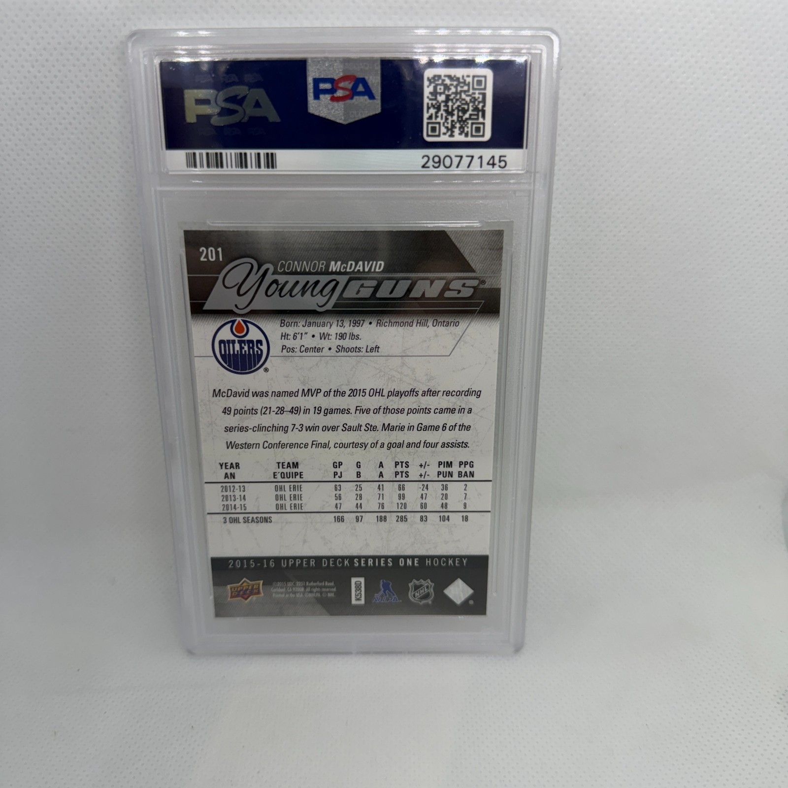 63584277 Connor McDavid 2015 Upper Deck 201 YOUNG GUNS RC Rookie PSA 10 view 4