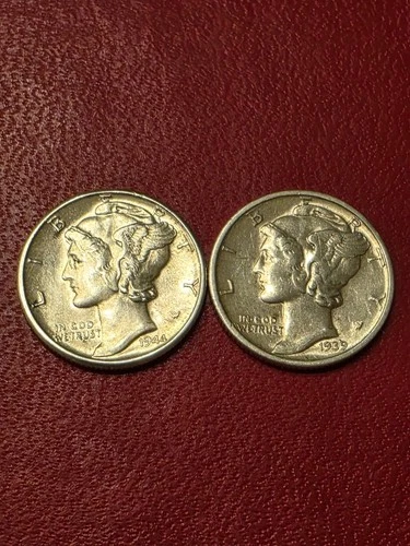 [Pair Of Mercury SILVER  Dimes]   1939 D & 1944 P Mercury SILVER Dimes  AU/BU