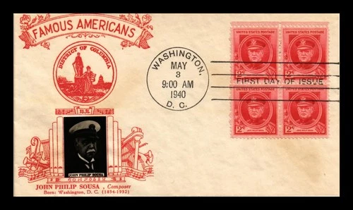 US COVER JOHN PHILIP SOUSA FAMOUS AMERICANS FDC SCOTT 880 BLOCK CROSBY PHOTO