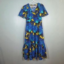 Christopher John Rogers Target Floral V-Neck Maxi Dress Blue Yellow 14 Pockets