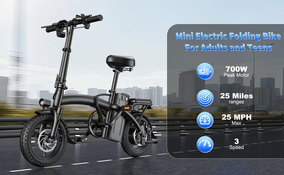 Folding Electric Bike for Adults Teens 700W Motor 25MPH Speed 48V 10AH Battery - Image 2 of 4