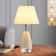 Farmhouse White Ceramic Table Lamp for Bedroom, Touch Dimmable Nightstand Lam...