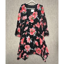 Fraiche by J Nataly Floral Faux Wrap Asymmetric Chiffon Mini Dress Size Large