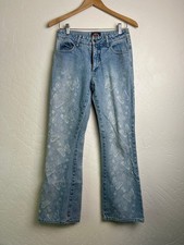 Paris Blues Butterfly Print Flare Jeans Y2K Made in USA Womens Size 7 Light Wash