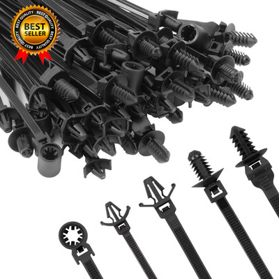110 PCS Automotive Installation Black Push Mount Cable Zip