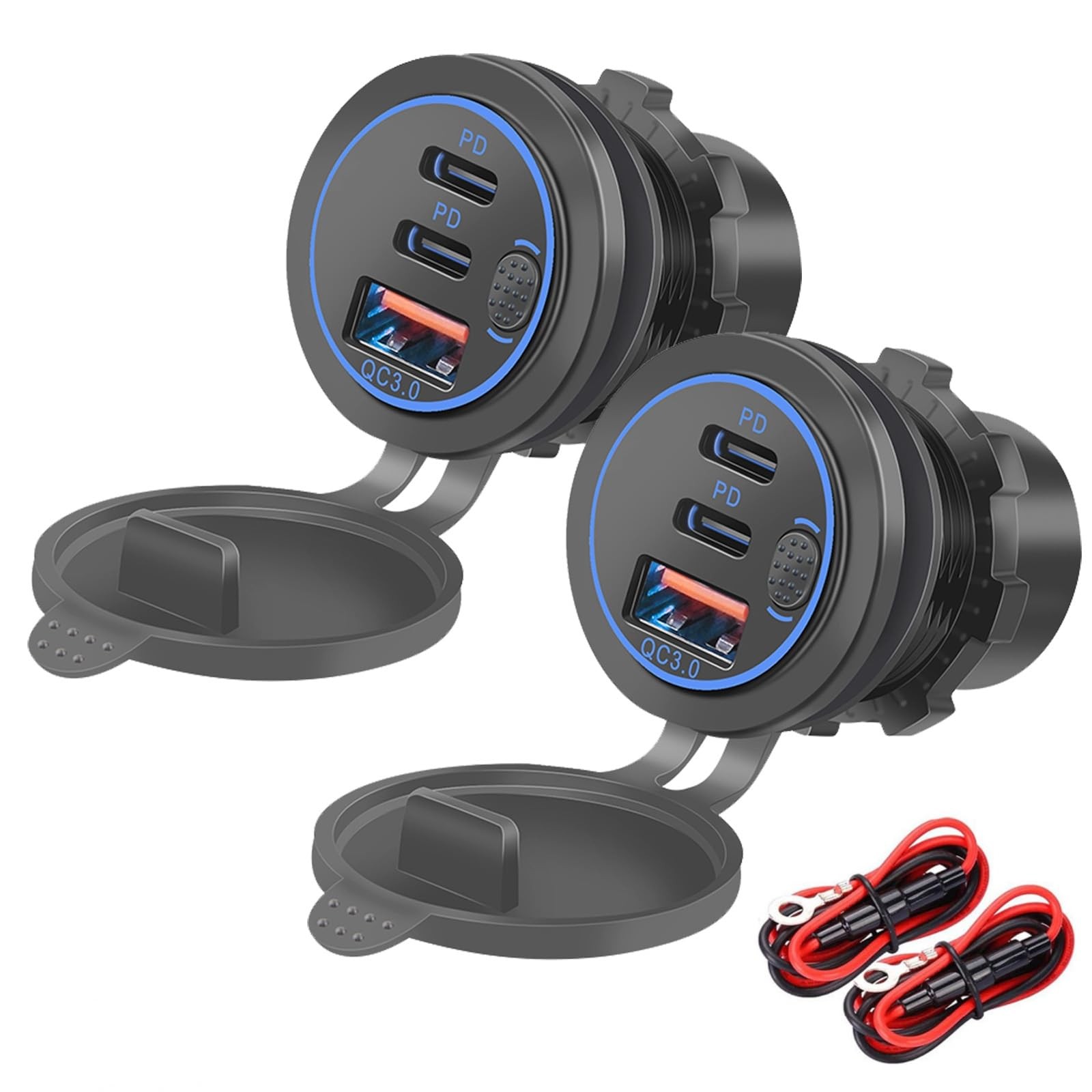 Intckwan Presa USB 12V 75W PD e QC3.0 per Moto Presa USB Impermeabile da Incasso