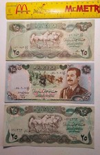 Iraq 25 Dinars Three Different Notes 1982, 1986 and 1990