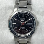 Vtg Seiko 5 Automatic Women Watch 25mm Silver Tone Day Date 4207-01J0 Black Dial