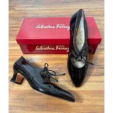 1990s Vintage Patent Leather Lace Up Heels by Salvatore Ferragamo