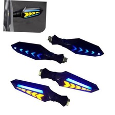 LED Motorcycle Flowing Turn Signal Lights, Arrow Shape Turn 4 PCS Blue Yellow