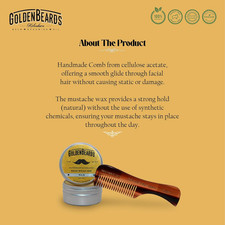 Mustache Wax with GB-71 Comb   Organic  Natural Styling Wax for Men   Strong...