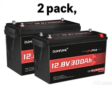 2pcs 12V 300Ah LiFePO4 Lithium Battery Deep Cycle BMS for RV Solar Boat Off-grid
